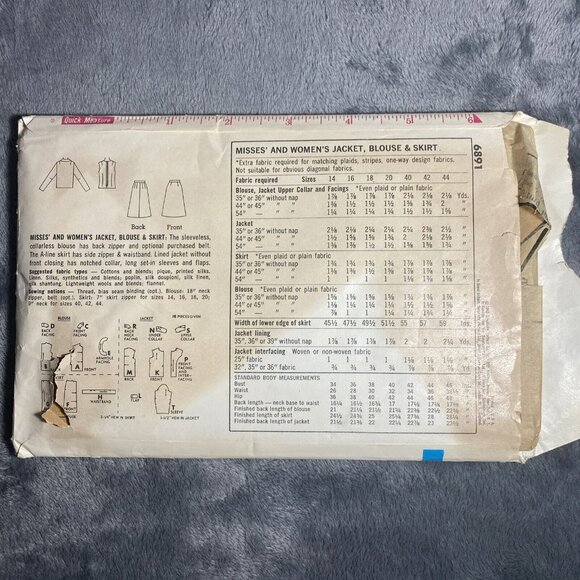 Vntg 1966 Simplicity Pattern 6891 Size 14 Cut Jacket Blouse Skirt Fashion READ - Picture 5 of 5